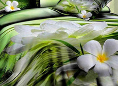 3D White Daffodils on Water Edge Printed Cotton Luxury 4-Piece Green Bedding Sets