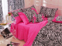 Zebra Stripe Pattern Cotton Full Size Luxury 4-Piece Pink Duvet Covers/Bedding Sets