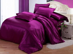 Second Skin Pure Purple Luxury 4-Piece Silk Duvet Cover Sets