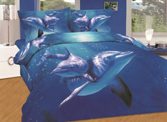 Amazing Dolphin Swimming in Sea Print Luxury 4-Piece Cotton Duvet Cover Sets