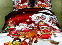 3D Santa and Reindeer Printed Cotton Luxury 4-Piece Bedding Sets/Duvet Covers