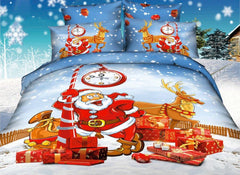 3D Holiday Santa and Reindeer Printed Cotton Luxury 4-Piece Bedding Sets/Duvet Covers
