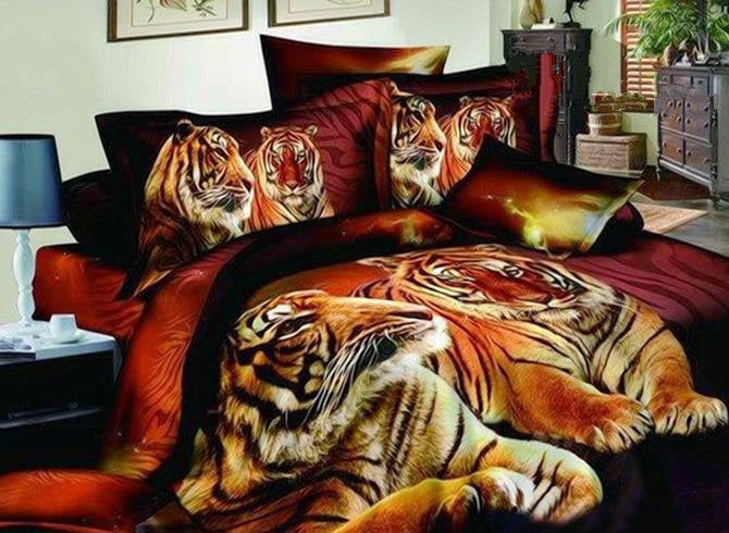 3D Heart-Warming Tiger Couples on Land Printed Cotton Luxury 4-Piece Bedding Sets/Duvet Covers