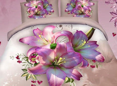 Pink Lily 3D Printed Cotton Luxury 4-Piece Bedding Sets/Duvet Covers