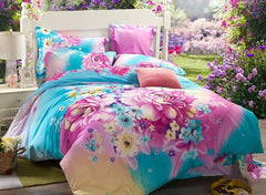 Colorful Fairy Land Print 4-Luxury Piece Cotton Duvet Cover Sets