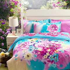 Colorful Fairy Land Print 4-Luxury Piece Cotton Duvet Cover Sets