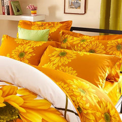 Sunflower and Chain Print Luxury 4-Piece Cotton Duvet Cover Sets