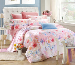 Flower and Butterfly Print Luxury 4-Piece Tencel Duvet Cover Sets