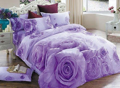 3D Purple Rose Printed Cotton Luxury 4-Piece Bedding Sets/Duvet Covers