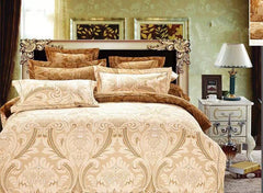Damask Print Golden Polyester Luxury 4-Piece Bedding Sets/Duvet Covers
