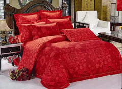 Red Blooming Flower Print Luxury 4-Piece Polyester Bedding Sets/Duvet Cover