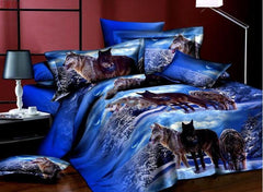 Wolfs on Snow Print Polyester Luxury 4-Piece Bedding Sets/Duvet Covers