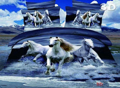 3D Running Horses Printed Luxury 4-Piece Polyester 3D Duvet Cover Sets