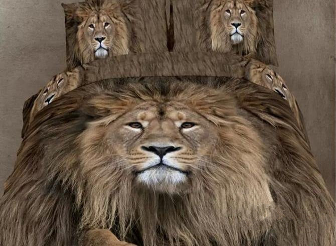 3D Lion Head Printed Cotton Full Size Luxury 4-Piece Bedding Sets/Duvet Covers