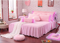 Rose and Lace Edging Pink Luxury 4-Piece Coral Fleece Kids Duvet Cover Sets