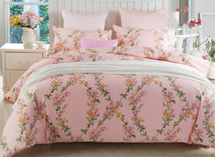 Romantic Graceful Vine Print Pink Cotton Luxury 4-Piece Duvet Cover Sets