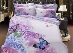 3D Butterfly and Lilac Printed Cotton Luxury 5-Piece Comforter Sets