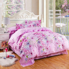 Lovely Colorful Flowers Design Pink Polyester Luxury 4-Piece Duvet Cover Sets