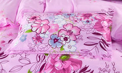 Lovely Colorful Flowers Design Pink Polyester Luxury 4-Piece Duvet Cover Sets