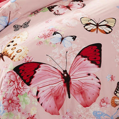 Flying Butterflies Flowers Printed Cotton Pink Luxury 4-Piece Bedding Sets/Duvet Cover
