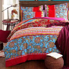 Colorful Stripes and Jacobean Print Boho Style Cotton Luxury 4-Piece Bedding Sets