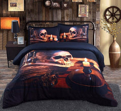 3D Skull and Candle Printed Luxury 4-Piece Halloween Bedding Sets/Duvet Covers