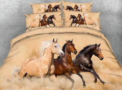 3D Three Running Horses Printed Luxury 4-Piece Bedding Sets/Duvet Covers