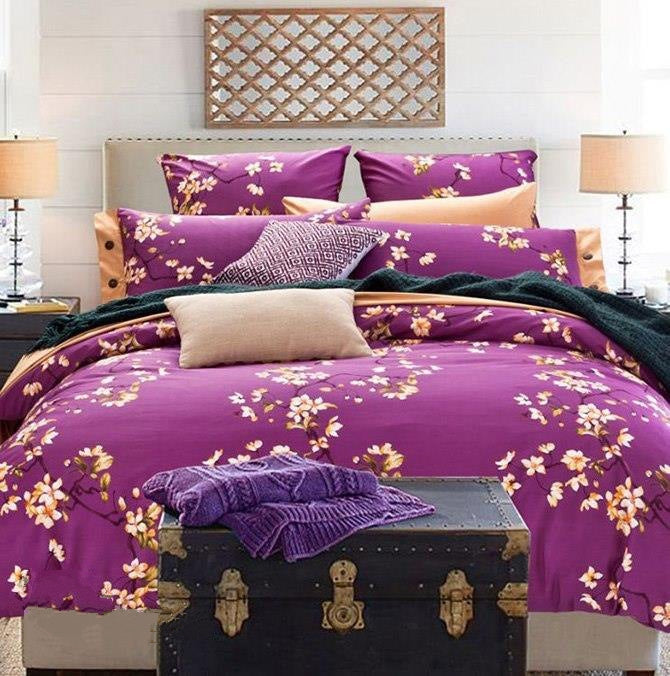 American Pastoral Style Floral Print Purple Luxury 4-Piece Bedding Sets/Duvet Cover
