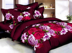 Rose and Lily 3D Printed Burgundy Cotton Luxury 4-Piece Bedding Sets/Duvet Covers