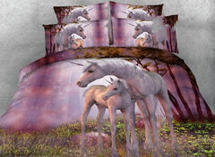 3D Unicorn Printed Cotton Luxury 4-Piece Bedding Sets/Duvet Covers