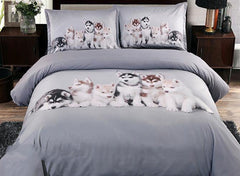 3D Husky Puppies Printed Luxury 4-Piece Bedding Sets/Duvet Covers