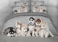 3D Husky Puppies Printed Luxury 4-Piece Bedding Sets/Duvet Covers