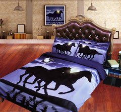 3D Two Running Horses Printed Cotton Luxury 4-Piece Bedding Sets/Duvet Covers