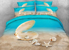 3D Shell and Starfish Printed Luxury 4-Piece Bedding Sets/Duvet Covers