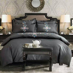 Luxury Style Flower Rattan Design Gray Cotton 4-Piece Bedding Sets/Duvet Cover