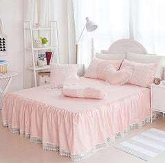 Full Stylish Lace Dreamy Pink Luxury 4-Piece Cotton Bedding Sets/Duvet Cover