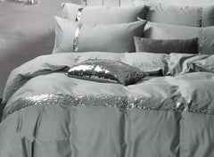 Sequin Grey Cotton Luxury 4-Piece Bedding Sets/Duvet Covers