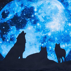 3D Wolf and Galaxy Printed Cotton Luxury 4-Piece Blue Bedding Sets/Duvet Covers