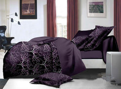 Sophisticated Branch Print Purple Polyester Luxury 4-Piece Bedding Sets/Duvet Covers
