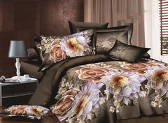 Vintage Style Rose and Peony Print Luxury 4-Piece Duvet Cover Sets