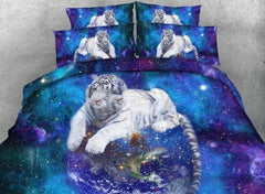 3D White Tiger and Galaxy Printed Luxury 4-Piece Bedding Sets/Duvet Covers