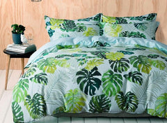 Designer Brocade Fresh Tropical Green Leaves Print Egyptian Cotton 4-Piece Bedding Sets
