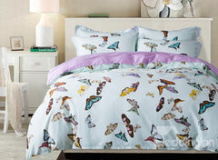 Designer Brocade Splendid Colorful Dancing Butterflies Printed Luxury 4-Piece Egyptian Cotton Bedding Sets