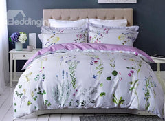Designer Brocade Pastoral Floral Egyptian White Luxury 4-Piece Cotton Bedding Sets/Duvet Cover