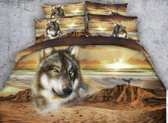 3D Wolf and Mountain Printed Cotton Luxury 4-Piece Bedding Sets/Duvet Covers