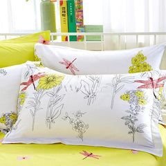 Fresh Blossoms and Dragonflies Print Luxury 4-Piece Cotton Bedding Sets/Duvet Cover