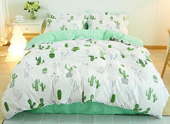 Green Cactus Print Fresh Style Cotton Lxury 4-Piece Bedding Sets