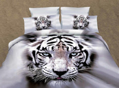 White Tiger 3D Printed Polyester Luxury 4-Piece Bedding Sets