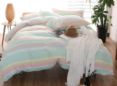 Colorful Stripes Print Modern Simple Style Cotton Luxury 4-Piece Bedding Sets