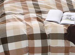 Brown and Black Plaid Print Vintage Style Cotton Luxury 4-Piece Bedding Sets